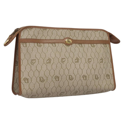 Christian Dior Honeycomb Zip Pouch Coated Canvas Beige Pvc Clutche Pouche Bag Style 2