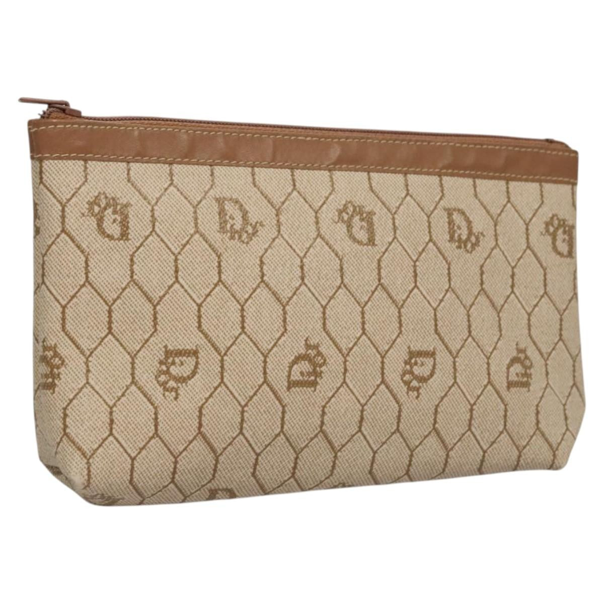 Christian Dior Honeycomb Zip Pouch Coated Canvas Beige Pvc Bag ()