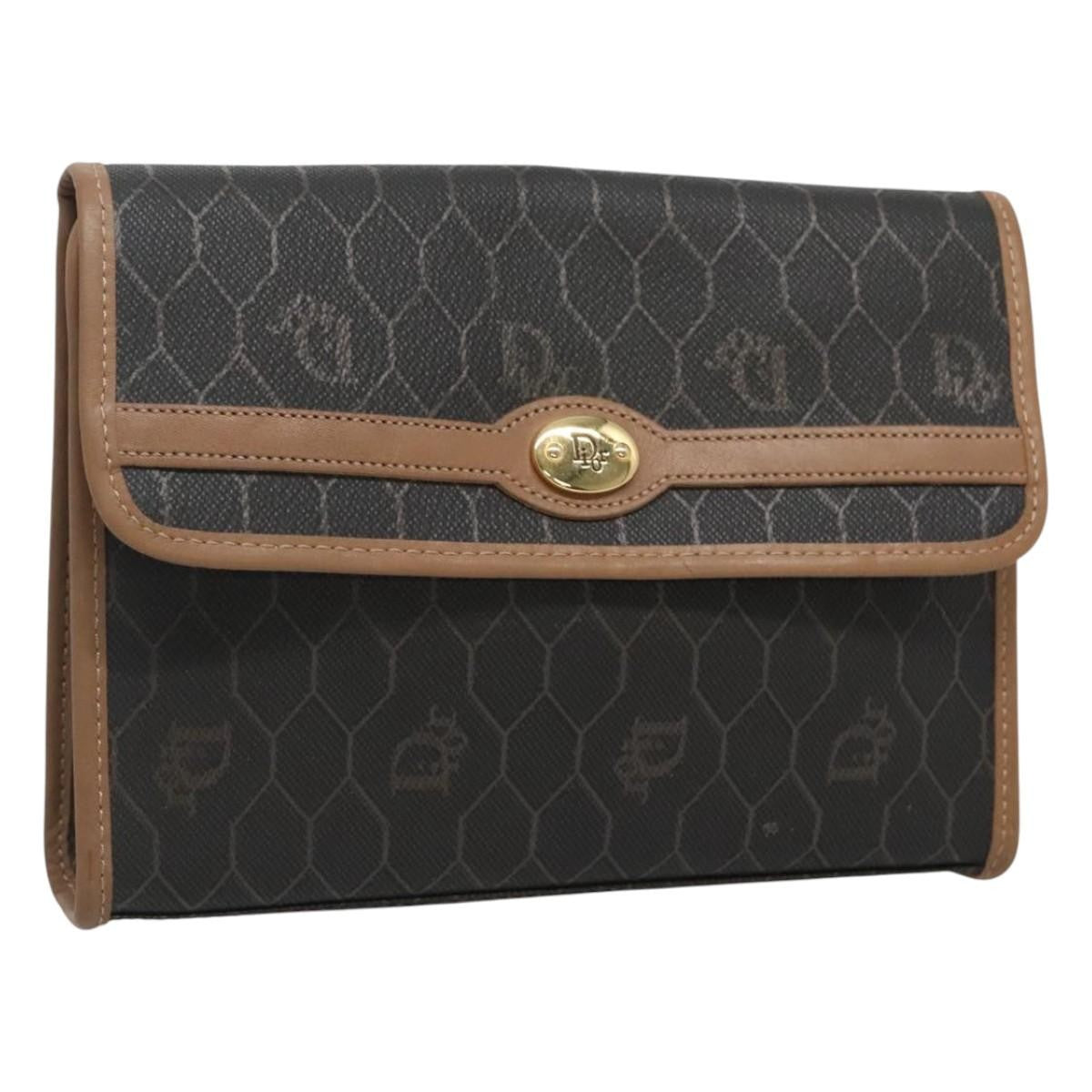 Christian Dior Honeycomb Chain Canvas Black Pvc Clutche Pouche Bag