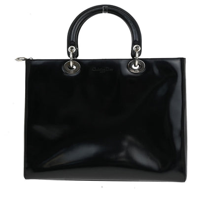 Christian Dior Lady Dior Patent Noir Cuir Vernis Black Patent_Leather Bag ()