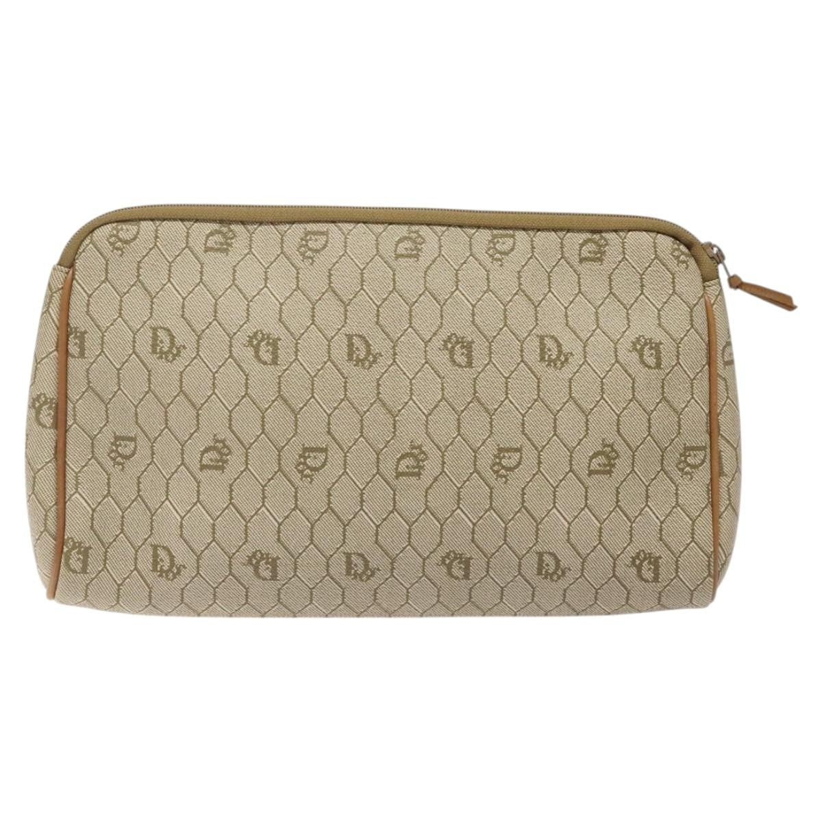 Christian Dior Honeycomb Zip Pouch Coated Canvas Beige Pvc Clutche Pouche Bag