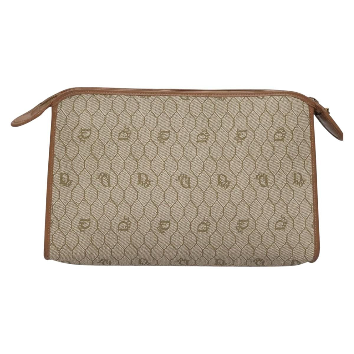 Christian Dior Honeycomb Zip Pouch Coated Canvas Beige Pvc Clutche Pouche Bag Style 2