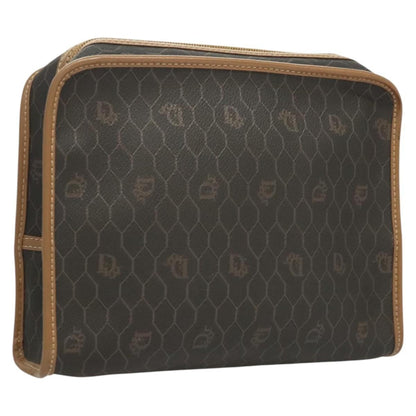 Christian Dior Honeycomb Zip Pouch Coated Canvas Black Pvc Canvas Clutche Pouche Bag