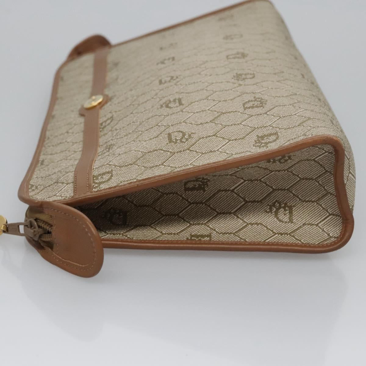 Christian Dior Honeycomb Zip Pouch Coated Canvas Beige Pvc Clutche Pouche Bag Style 2