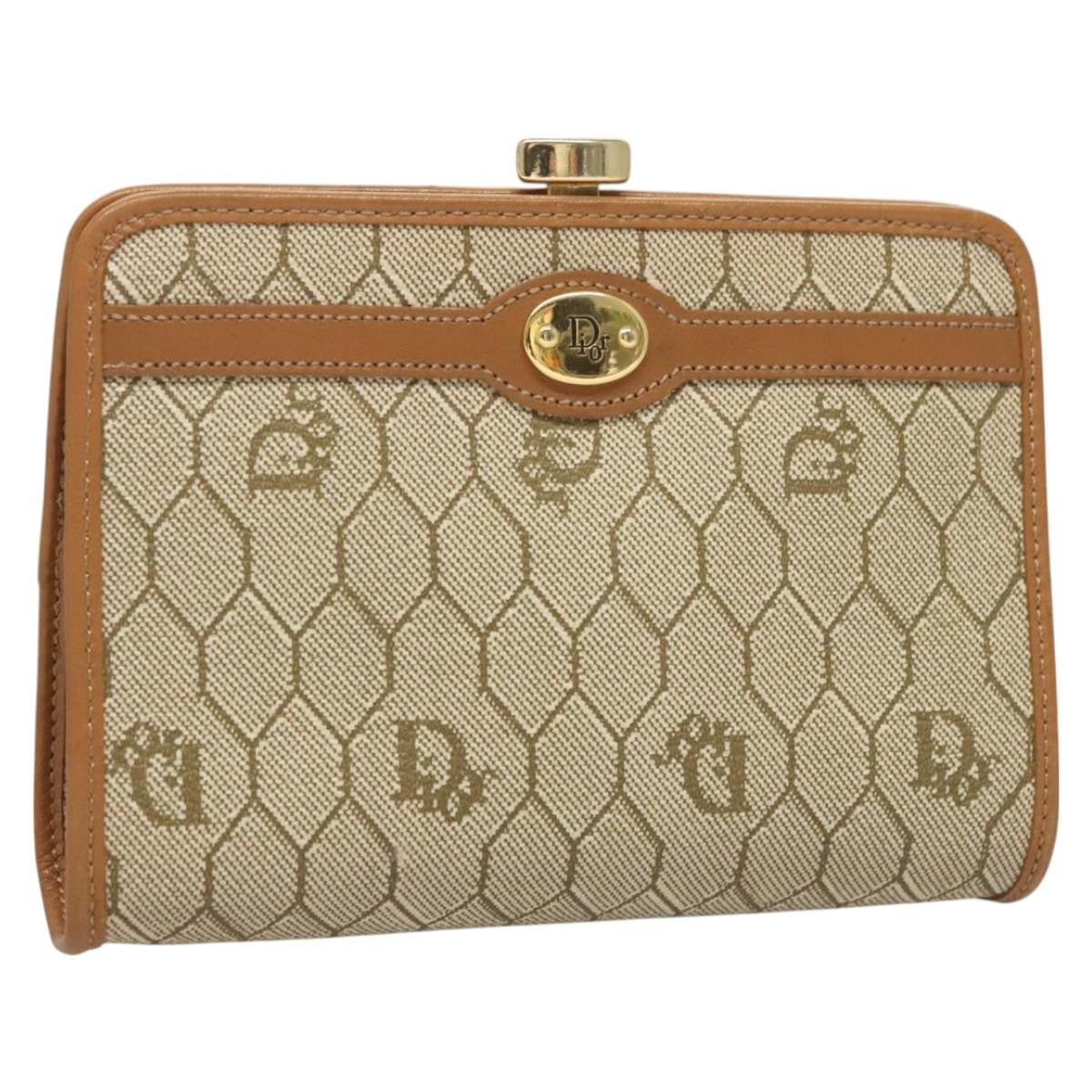 Christian Dior Honeycomb Zip Pouch Coated Canvas Beige Pvc Clutche Pouche Bag Canvas