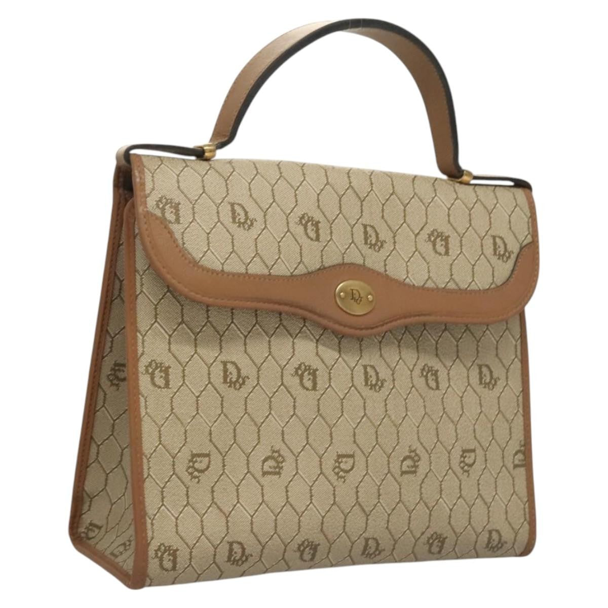 Christian Dior Honeycomb Handbag Canvas Leather Beige Canvas Bag