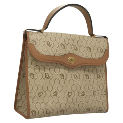 Christian Dior Honeycomb Handbag Canvas Leather Beige Canvas Bag