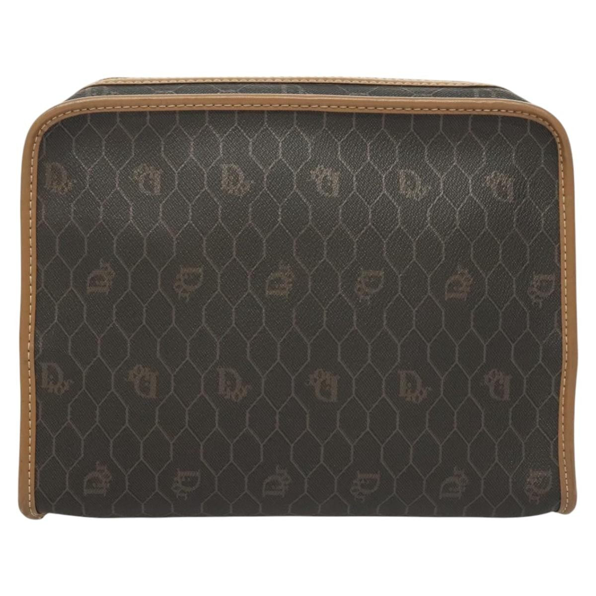 Christian Dior Honeycomb Zip Pouch Coated Canvas Black Pvc Canvas Clutche Pouche Bag