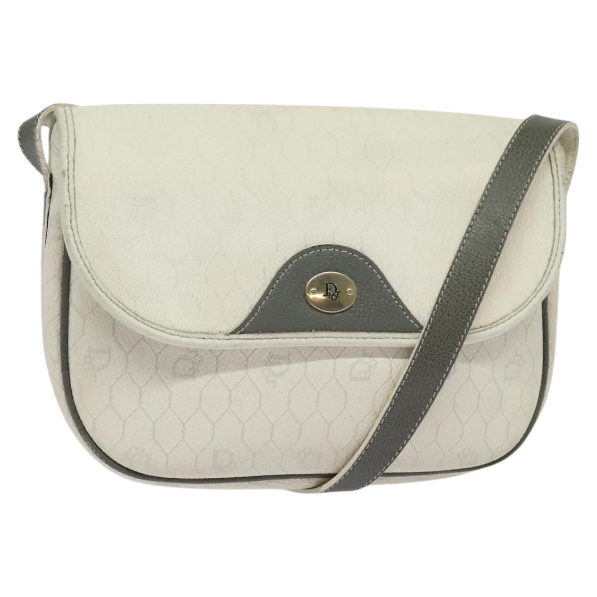 Christian Dior Honeycomb Flap Crossbody Bag Coated Canvas White Canvas Bag