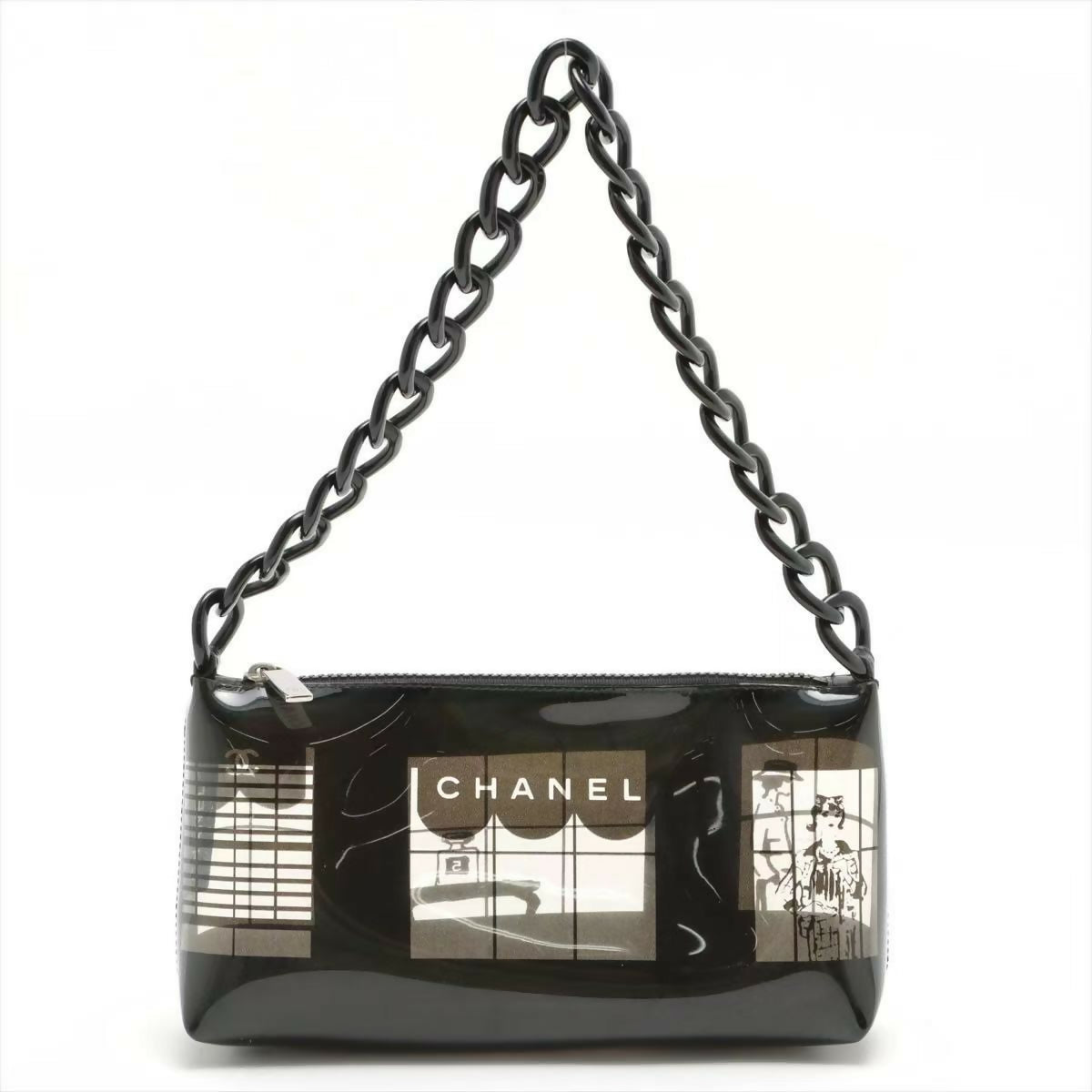 Chanel 2003 Acrylic Black And White Semi-Sheer Construction Gourmette-Chain Shoulder Bag