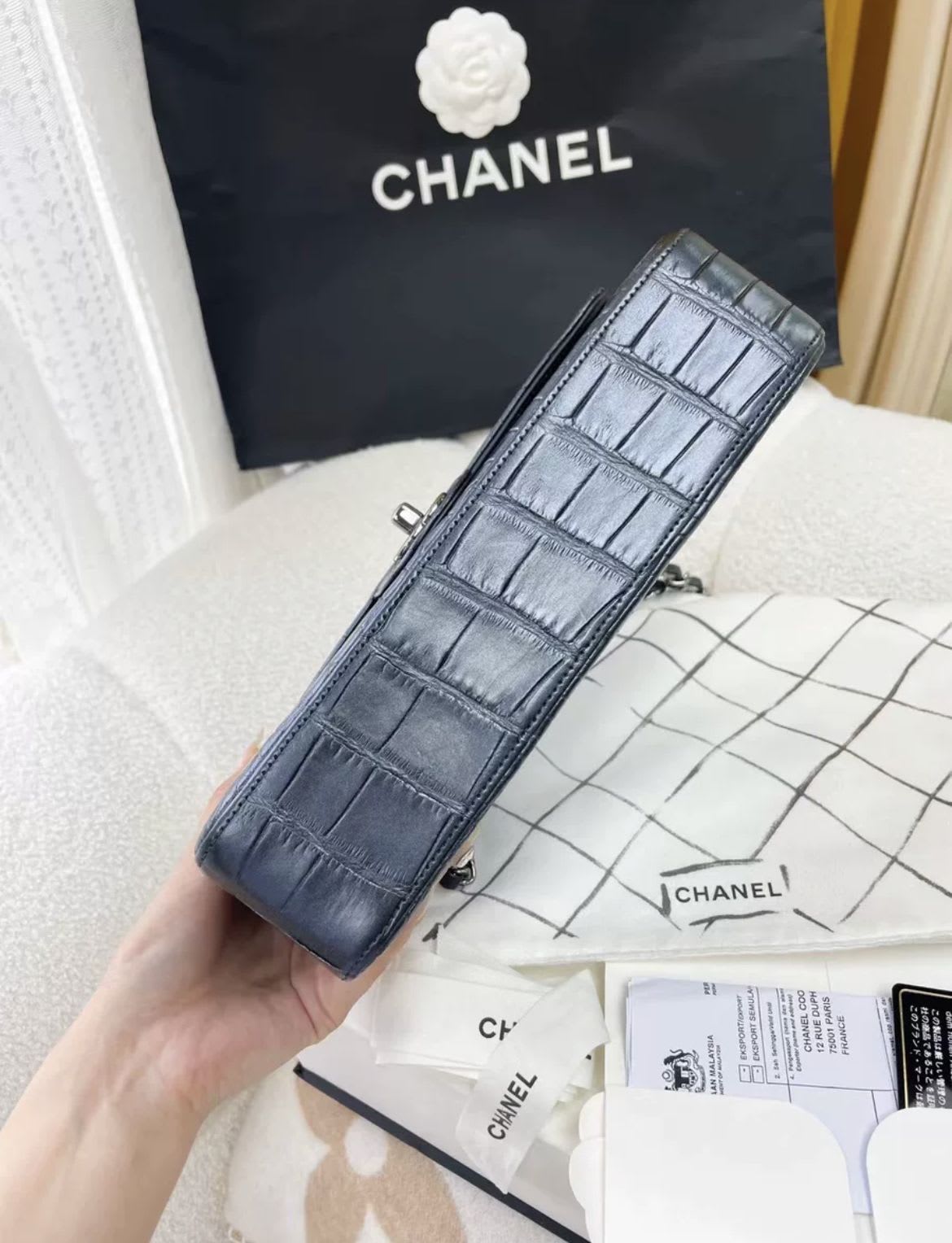 Chanel Classic Flap Leather Blue Shoulder Bag