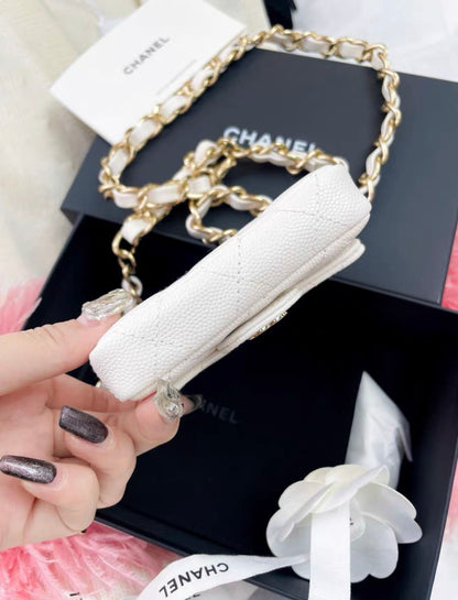 Chanel White Gold Lychee Leather Belt Bag
