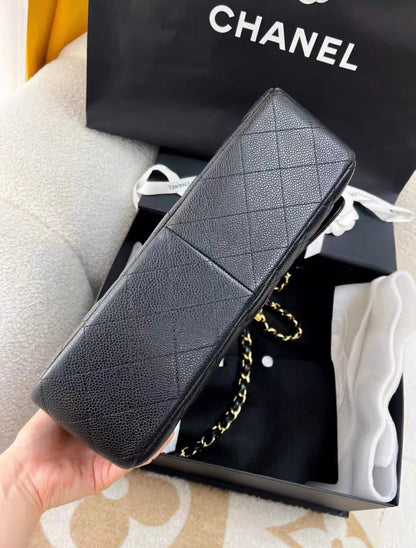Chanel Black Lychee Cowhide Cf Large Jumbo Chain Bag
