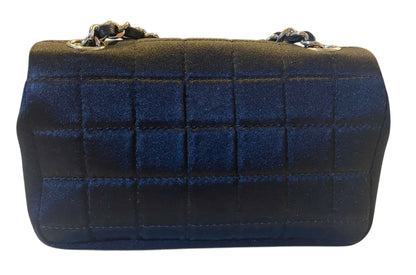 Chanel 04A Black Satin Mini Micro Square Quilted Lipstick Mirror Charm Flap Bag