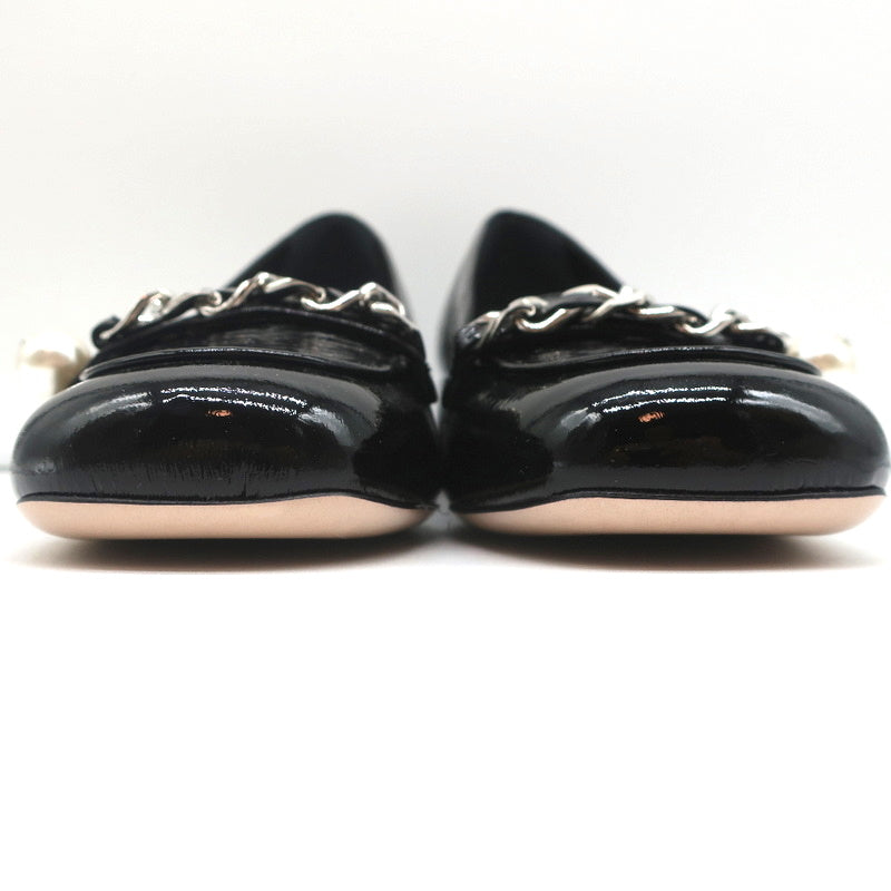 Miu Miu Chain Link Loafers Black Patent Leather Size 36.5 NEW