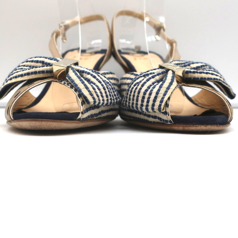 O Jour Asymmetric Bow Sandals Taupe Leather Size 41 Peep Toe Slingback Heels
