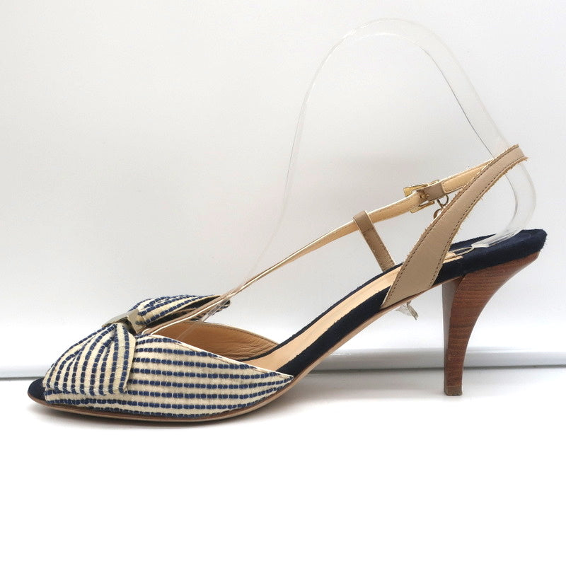 O Jour Asymmetric Bow Sandals Taupe Leather Size 41 Peep Toe Slingback Heels