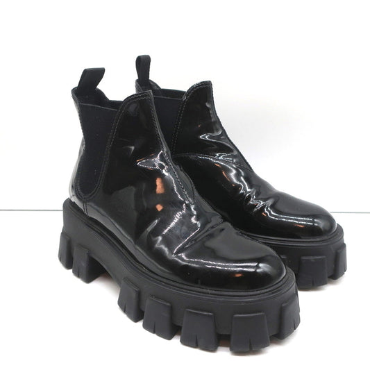 Prada Monolith Chelsea Boots Black Patent Leather Size 36