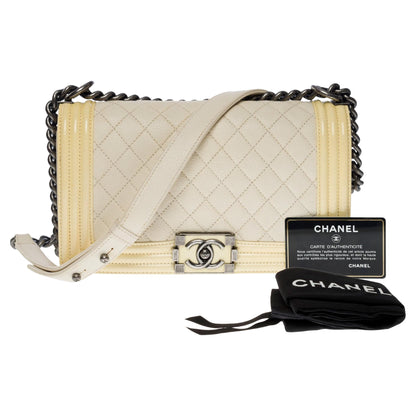 Chanel Boy Medium Caviar Leather Beige Shoulder Bag