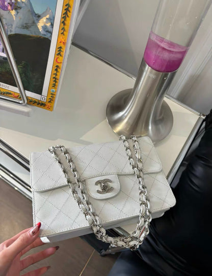 Chanel White Caviar Leather Classic Double Flap Shoulder Bag