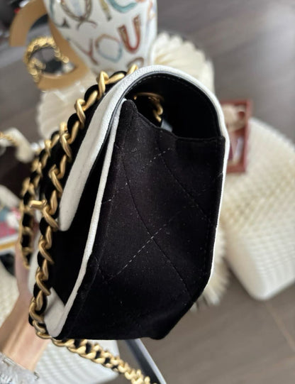 Chanel Seasonal Flap Bag Black And White Velvet With Gold Hardware