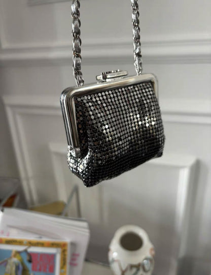 Chanel Luxury Leather Silver Clutch Silver