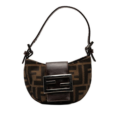 Fendi Zucca Mini Croissant Canvas Leather Handbag