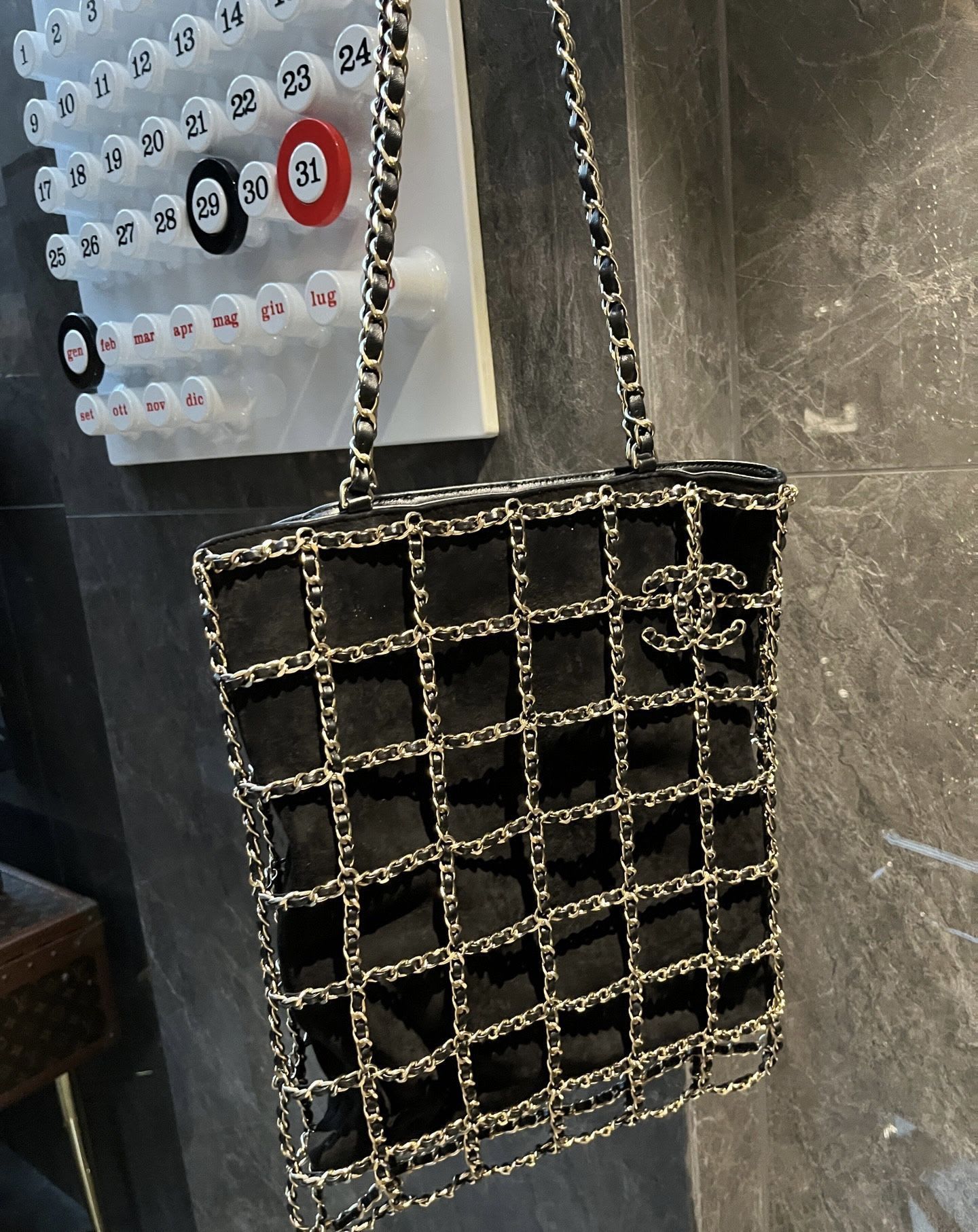 Chanel Suede Leather Chain Shopping Bag