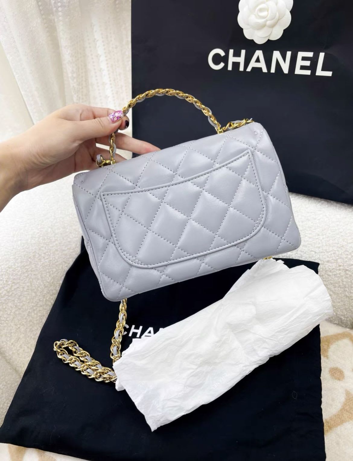 Chanel 23Aw Gray Leather Chain Bag