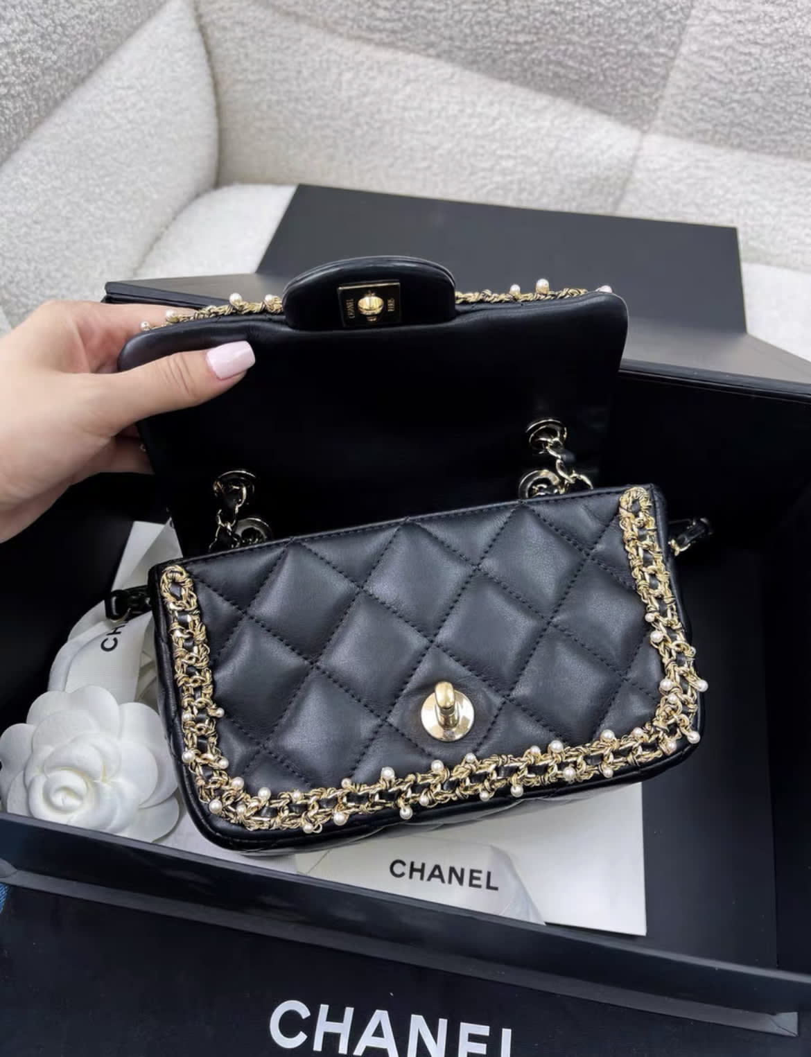 Chanel Limited Edition Pearl Leather Cf Chain Bag