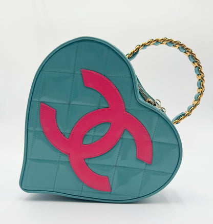 Chanel 1995 Barbie Blue Pink Heart Vanity Bag