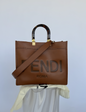 FENDI Sunshine Tote Bag  Cognac Brown Calf Leather