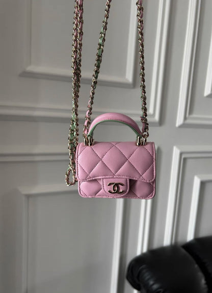 Chanel23 Pink Green Handle Mini Bag