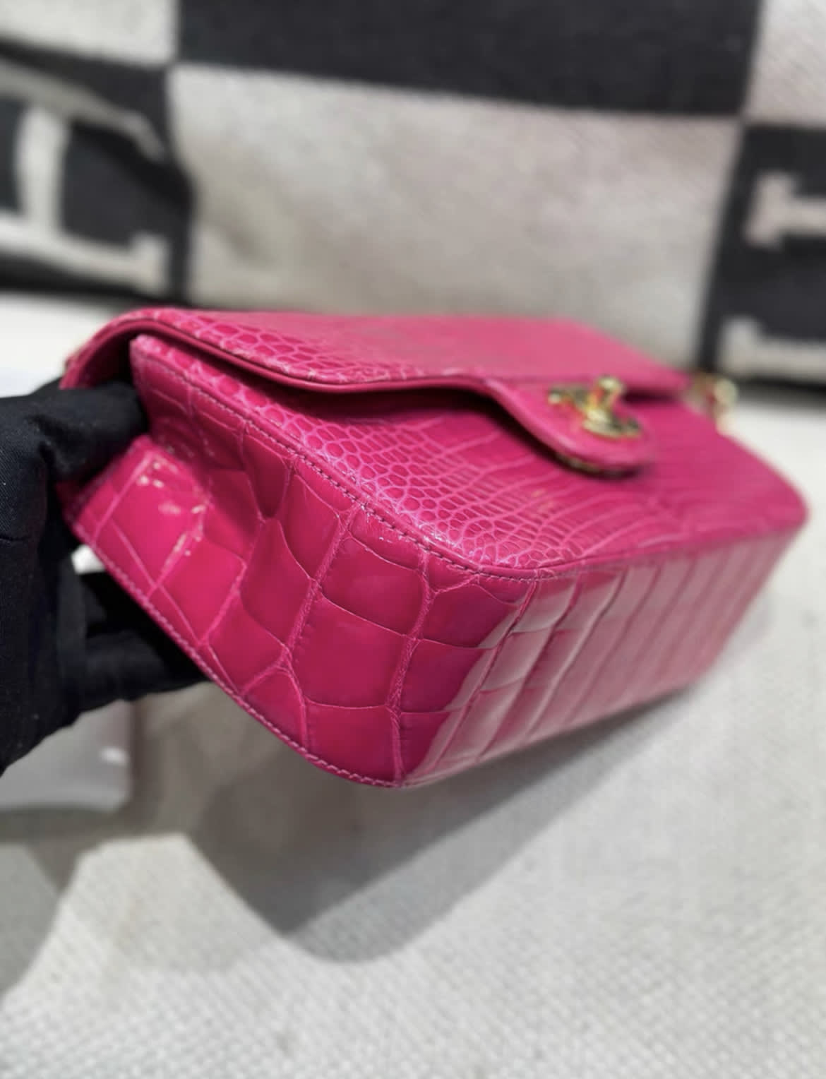 Chanel Hot Pink Alligator Mini Double Flap Bag