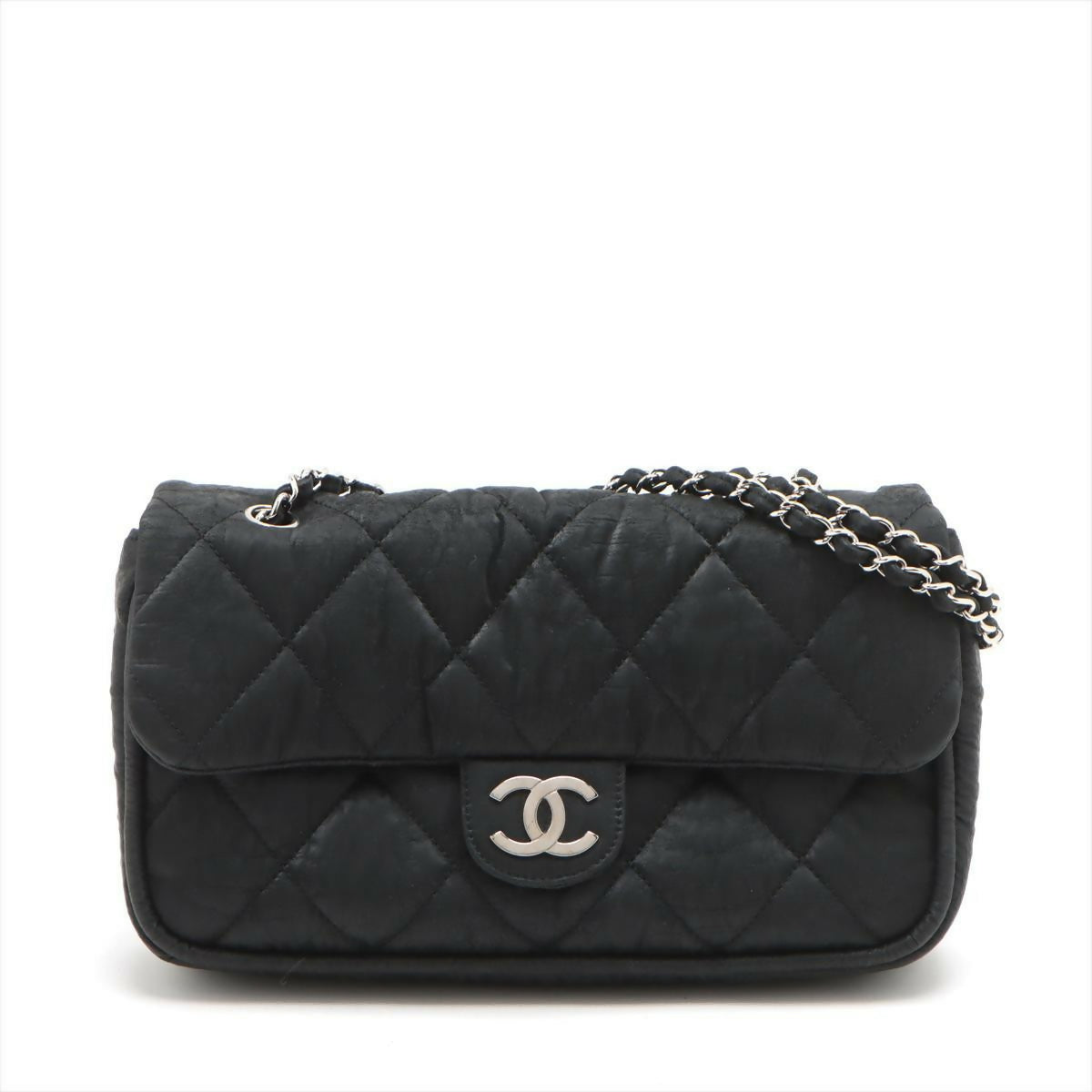 Chanel Matelasse Chain Shoulder Bag Half Shoulder Coco Mark Cotton Black Silver Hardware
