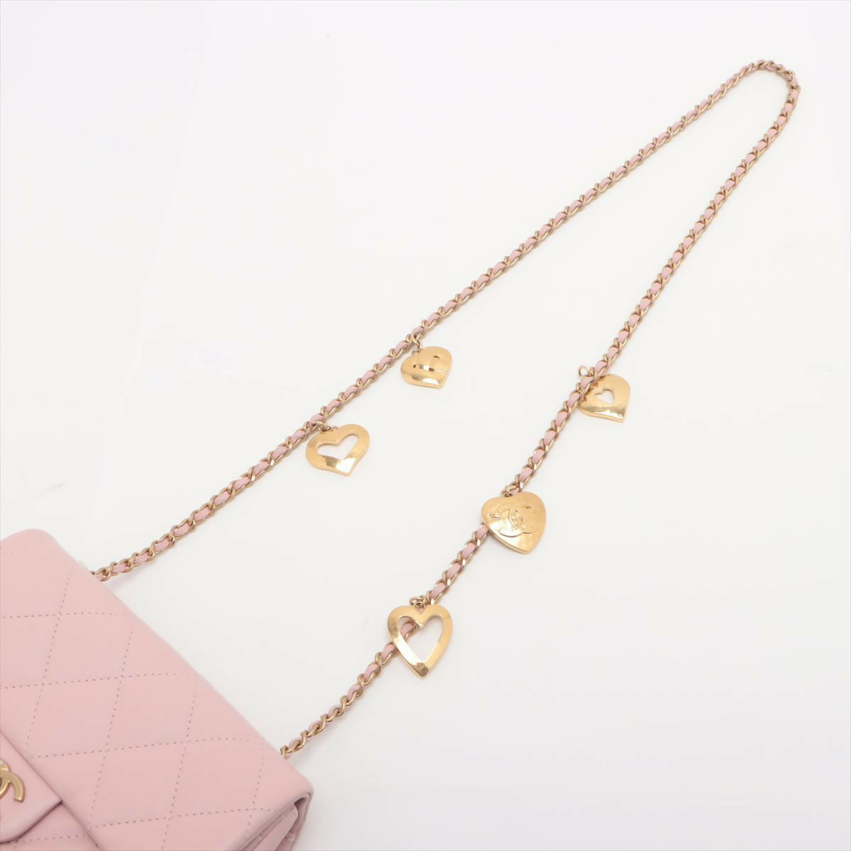 Chanel Pink Mini Matelasse Lambskin Single Leather Chain Heart Charm Flap Bag With Gold Hardware