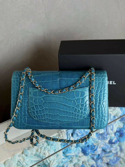 Chanel Medium Turquoise Crocodile Classic Flap Bag