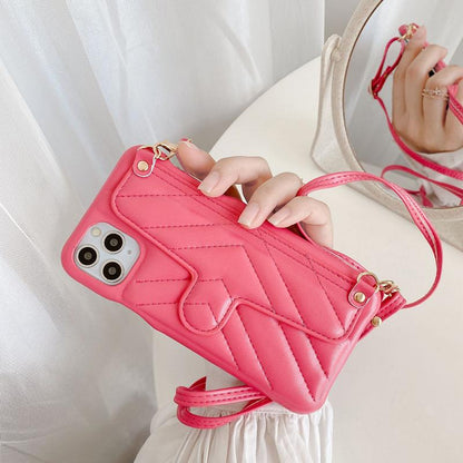 High-end leather hanging bag phone case