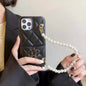 Leather card pearl bracelet phone case For iphone