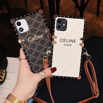 Leather lanyard  square phone case