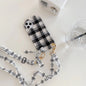 Woolen plaid lanyard phone case