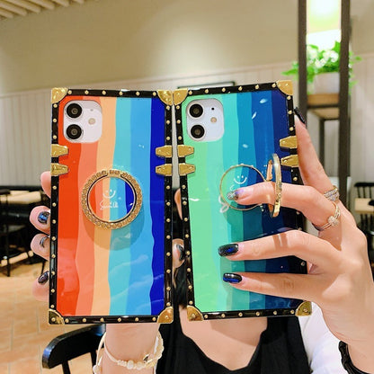 Rainbow smiley square phone case for iphone