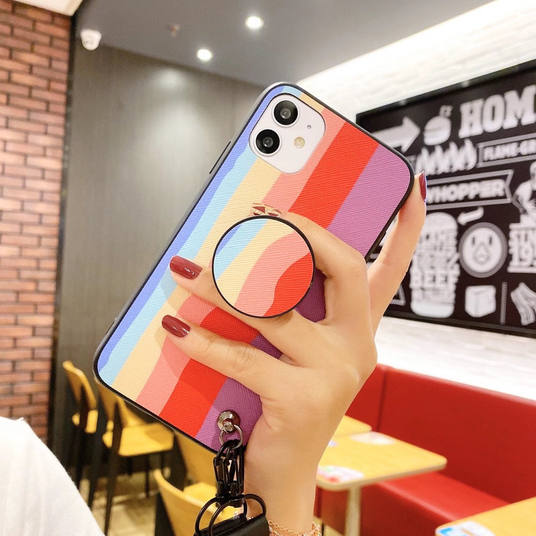 Rainbow the same bracket  lanyard phone case for iphone