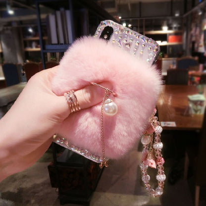 Rabbit hair rhinestone phone case