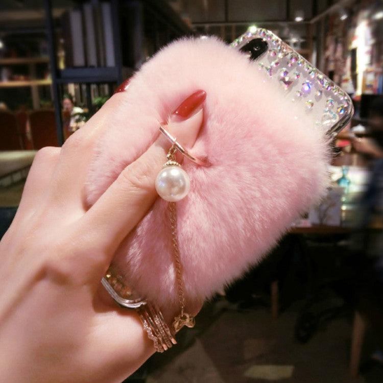 Rabbit hair rhinestone phone case