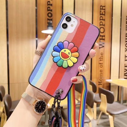 Rainbow the same bracket  lanyard phone case for iphone