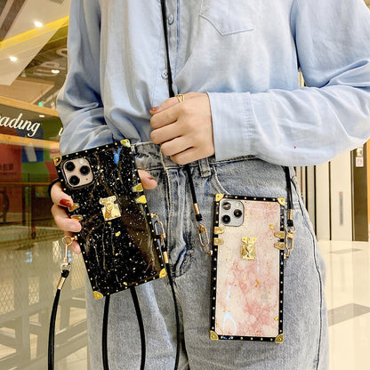 Marble square lanyard phone case for iphone
