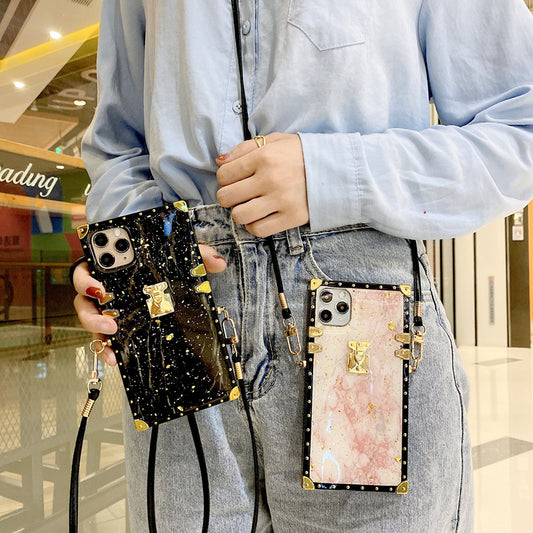 Marble square lanyard phone case for iphone