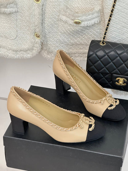 2023 CC Chain Double C Chunky Heel Shoes -S44