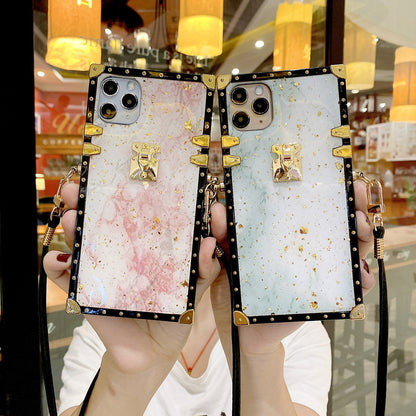Marble square lanyard phone case for iphone
